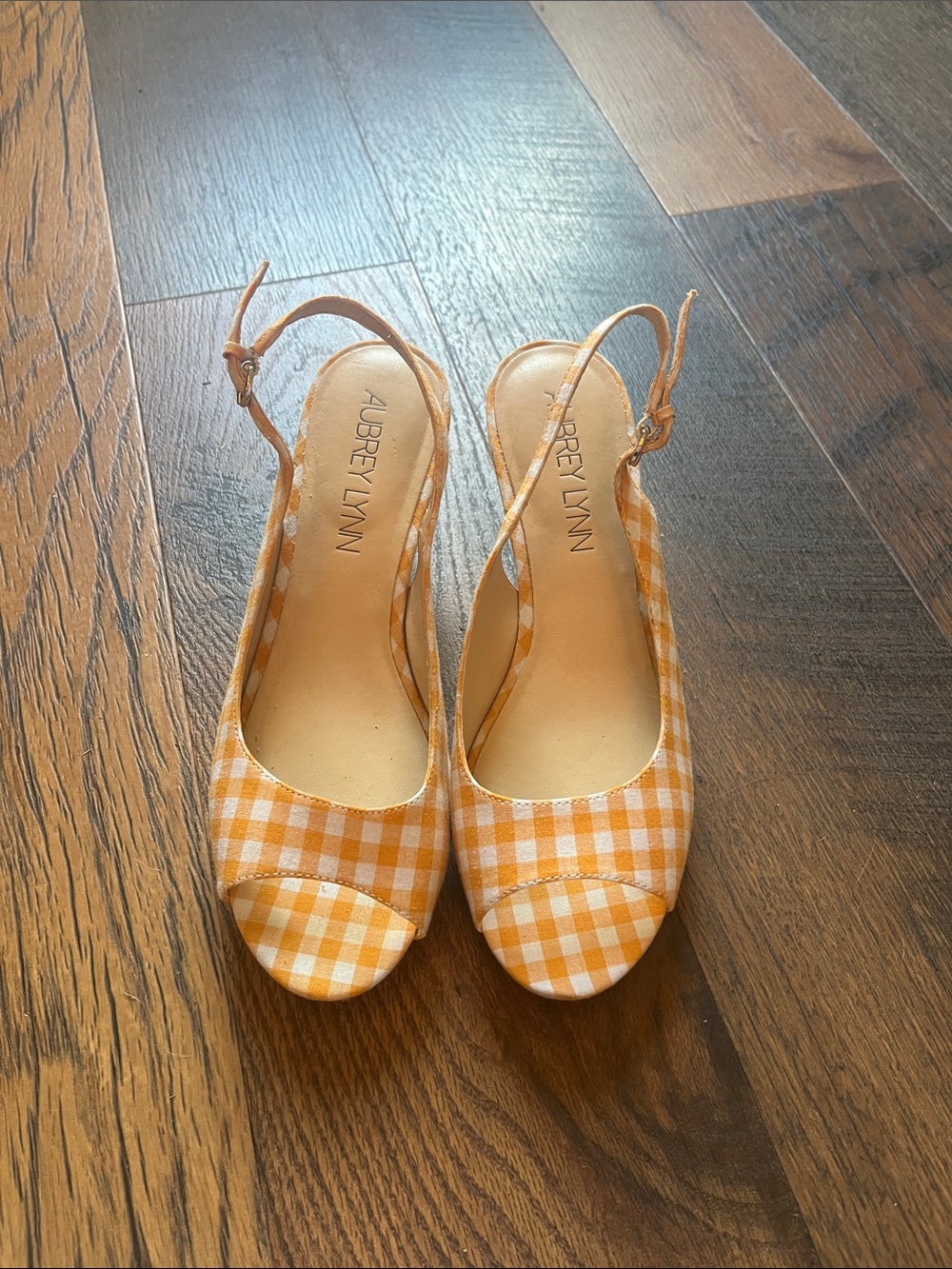 Aubrey Lynn Yellow Gingham Slingback Heels